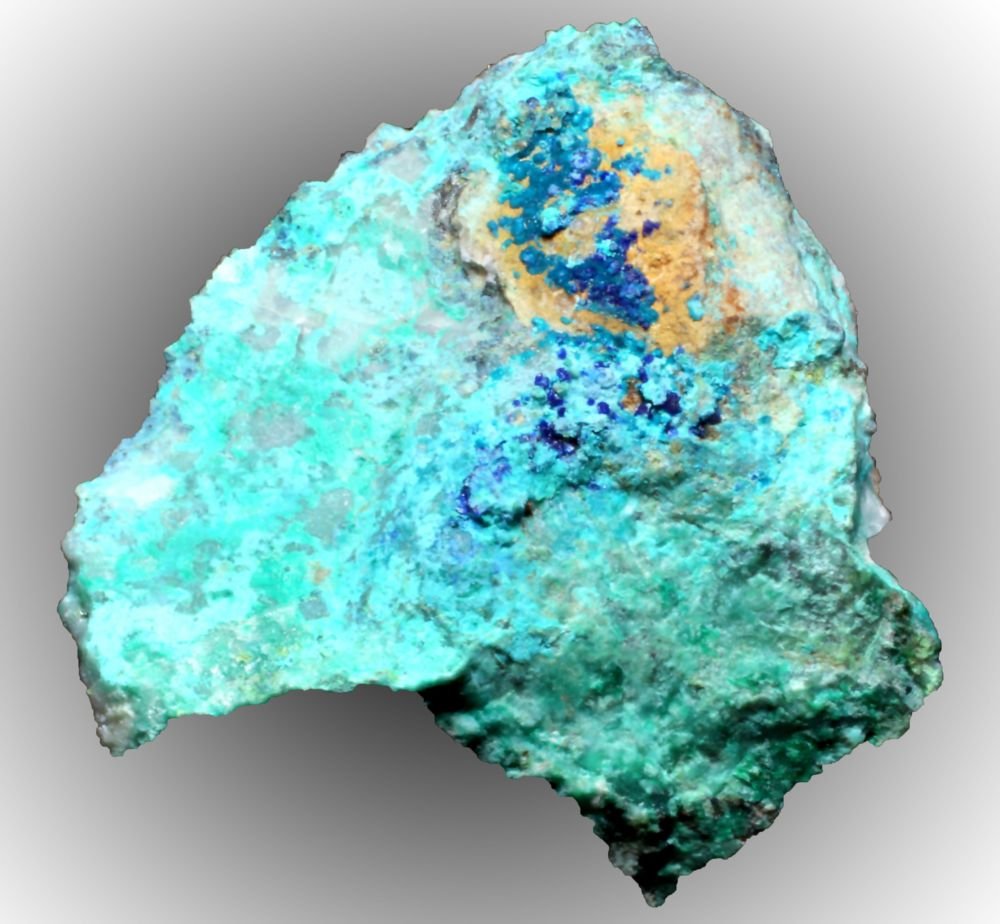 Claraita y Azurita
34 x 32 x 15 mm.
(Autor: José Luis Zamora)