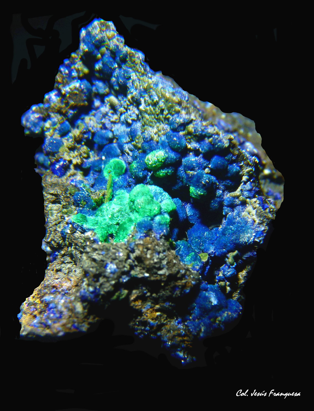 Conichalcita, Azurita y Olivenita.
22x18 mm.
(Autor: Jesus Franquesa Baucells)