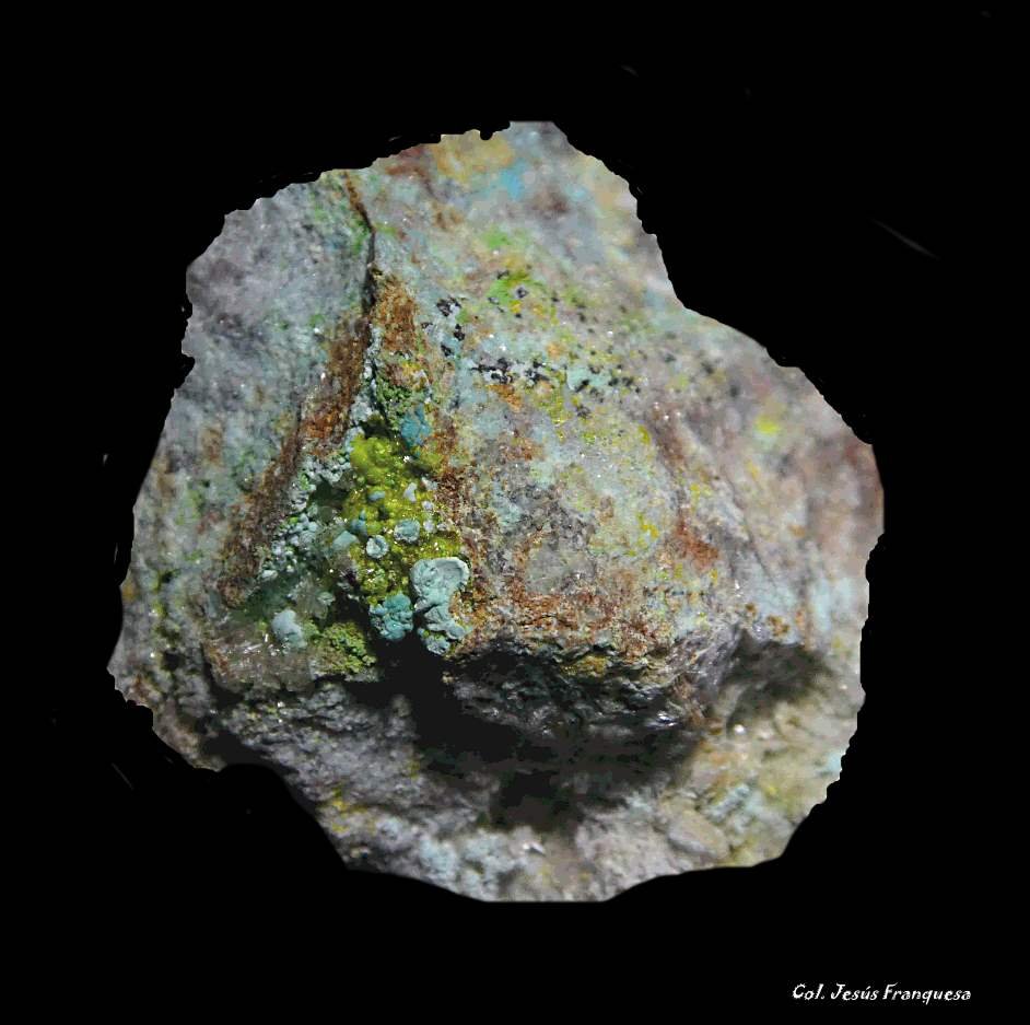 Duftita, Crisocola, Mimetita y Hemimorfita.
25x20 mm.
(Autor: Jesus Franquesa Baucells)
