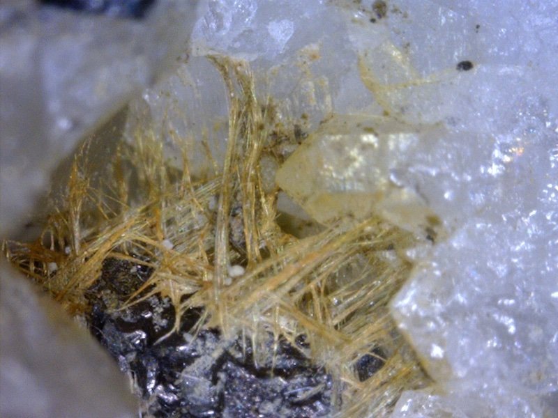 Rutilo (variedad sagenita) sobre Ilmenita / Hematites
Encuadre 2 mm
(Autor: Carlos G. Bargueño)