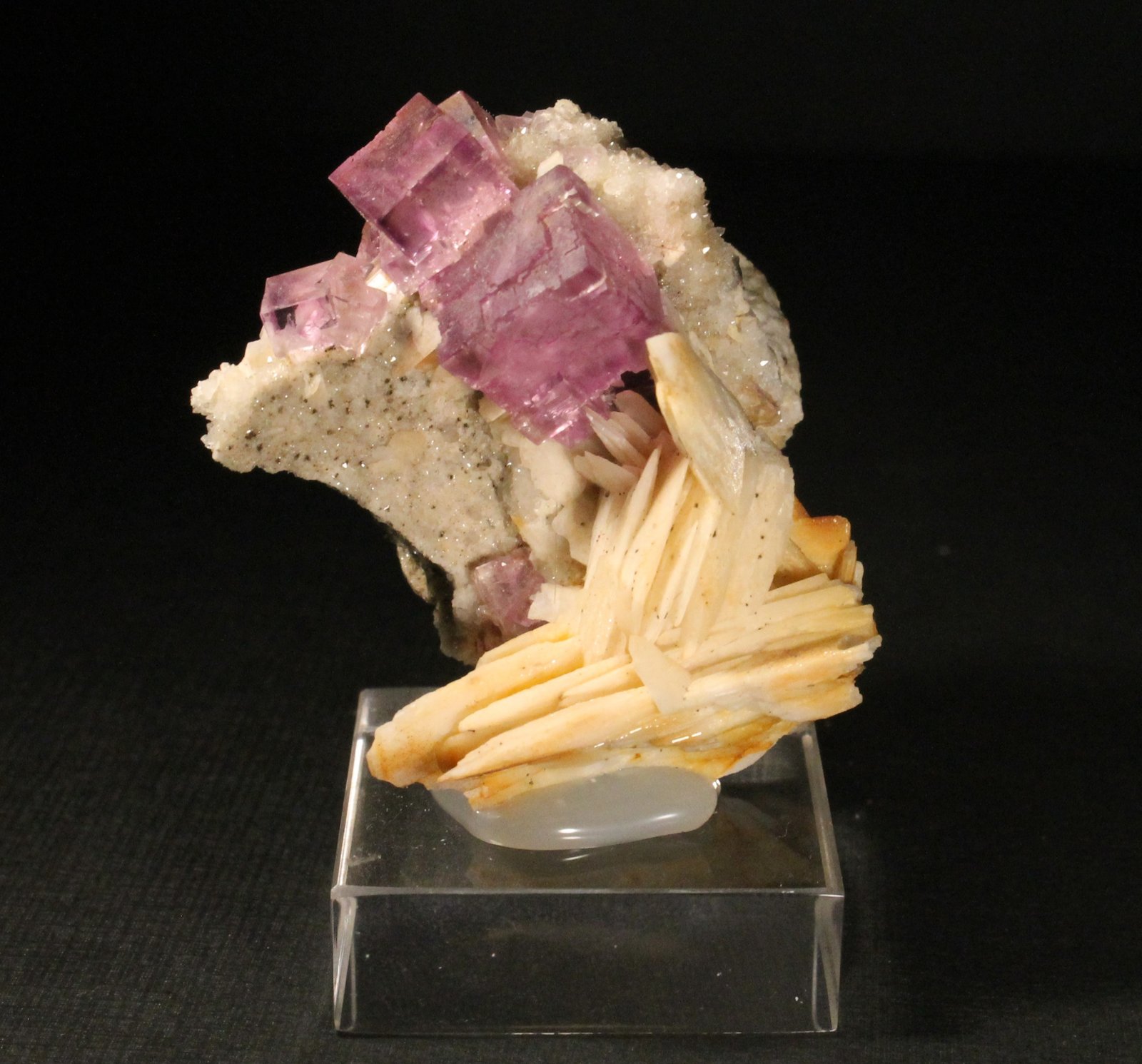 Fluorita y Barita
4,5 x 3,4 cm. (Cristal mayor: 1.1 cm).
(Autor: Darío Menéndez)