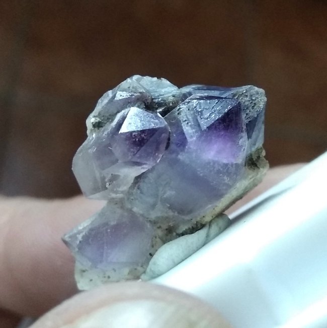 Cuarzo (variedad amatista).
Tamaño grupo de cristales 2,7x1,9 cms.
(Autor: Gelo)