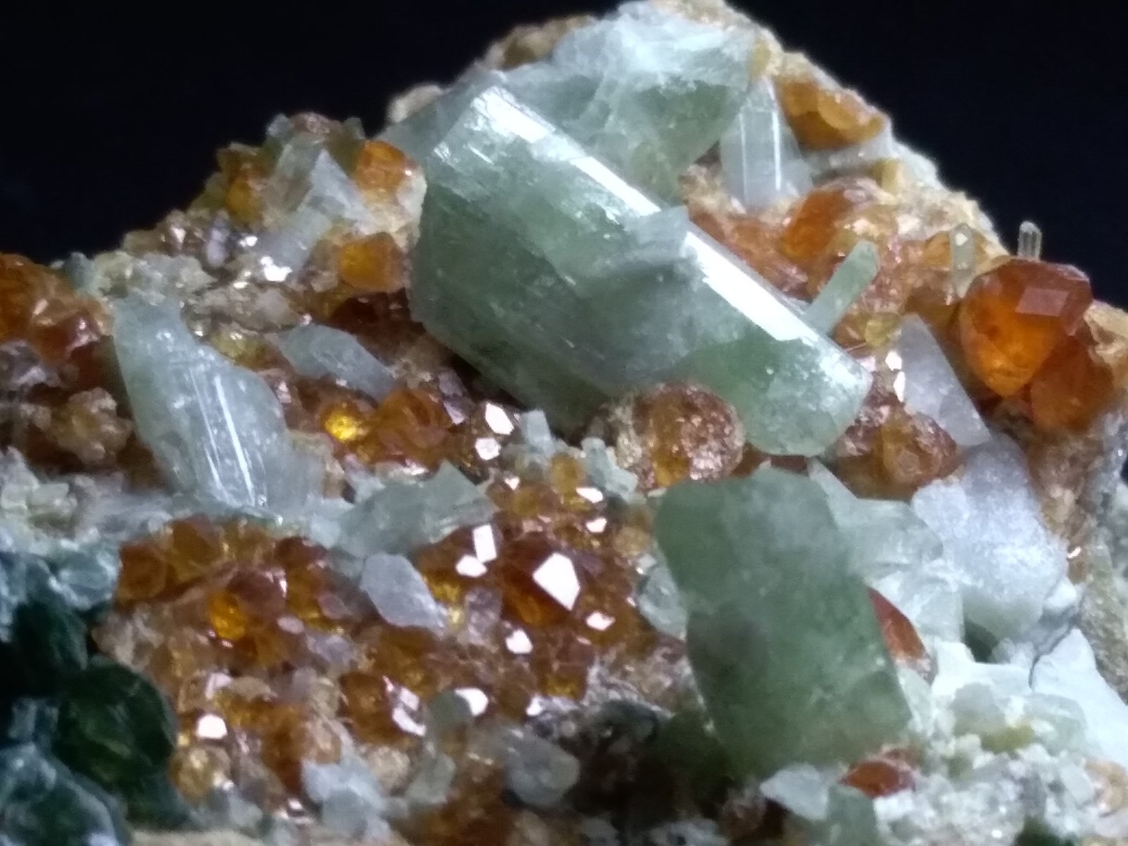 Diopsido, Grossularia (variedad hessonita), Clinocloro
54 x 39 mm
(Autor: Sante Celiberti)