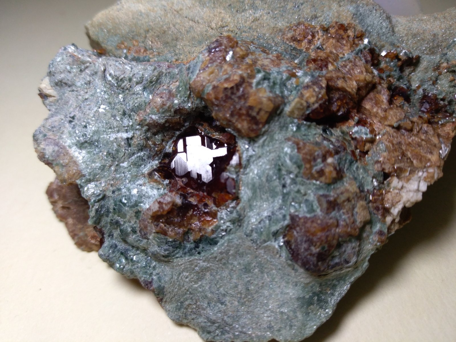 Grossularia (variedad hessonita), Clinocloro
73 x 59 mm
(Autor: Sante Celiberti)
