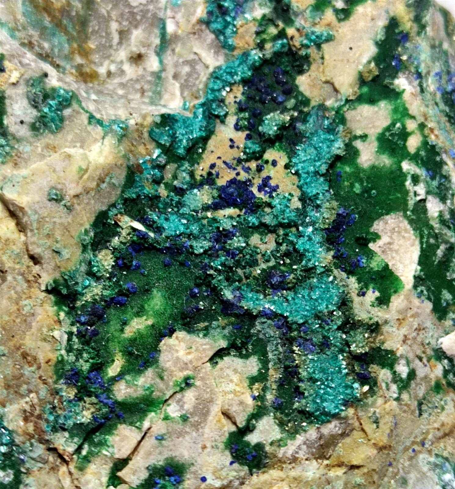 Tirolita [Tyrolita], Conicalcita [Conichalcite], Azurita [Azurite]
9x5 cm.
(Autor: panchito28)