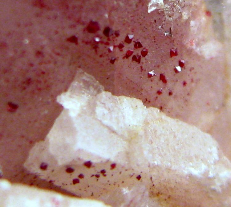 Barita, Cinabrio
42 x 40 x 31 mm., cristales de cinabrio de 1 mm. aproximadamente
(Autor: José Luis Zamora)