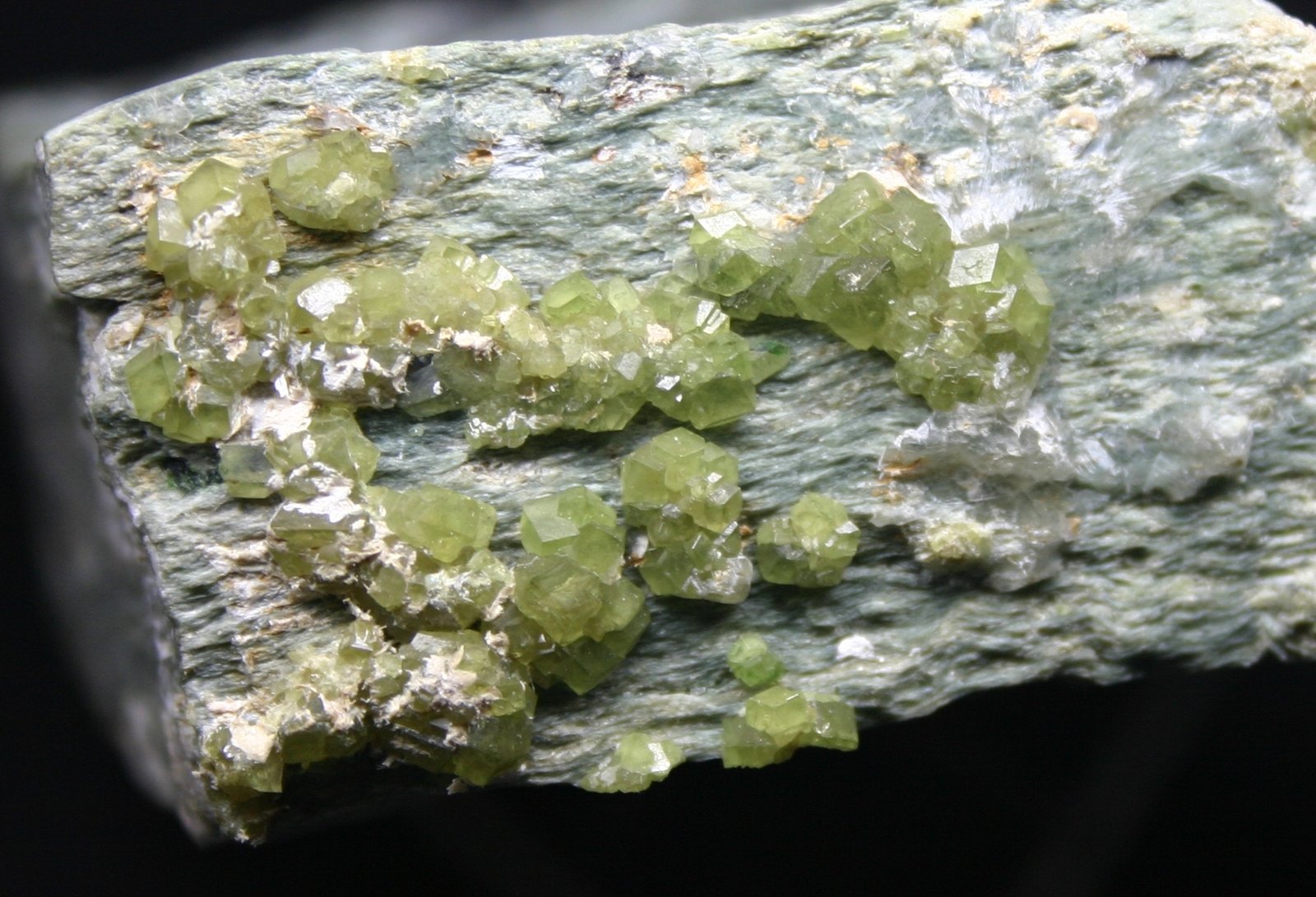 Andradita (variedad demantoide) (grupo Granate)
80mm - 68mm - 29mm / cristales de 3mm
(Autor: Pedro Naranjo)
