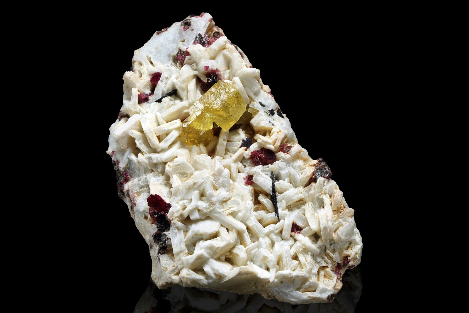 Londonita en Albita y Fluor-liddicoatita
9.5 x 6 x 3 cm / Cristal principal: 2.1 cm.
(Autor: Museo MIM)
