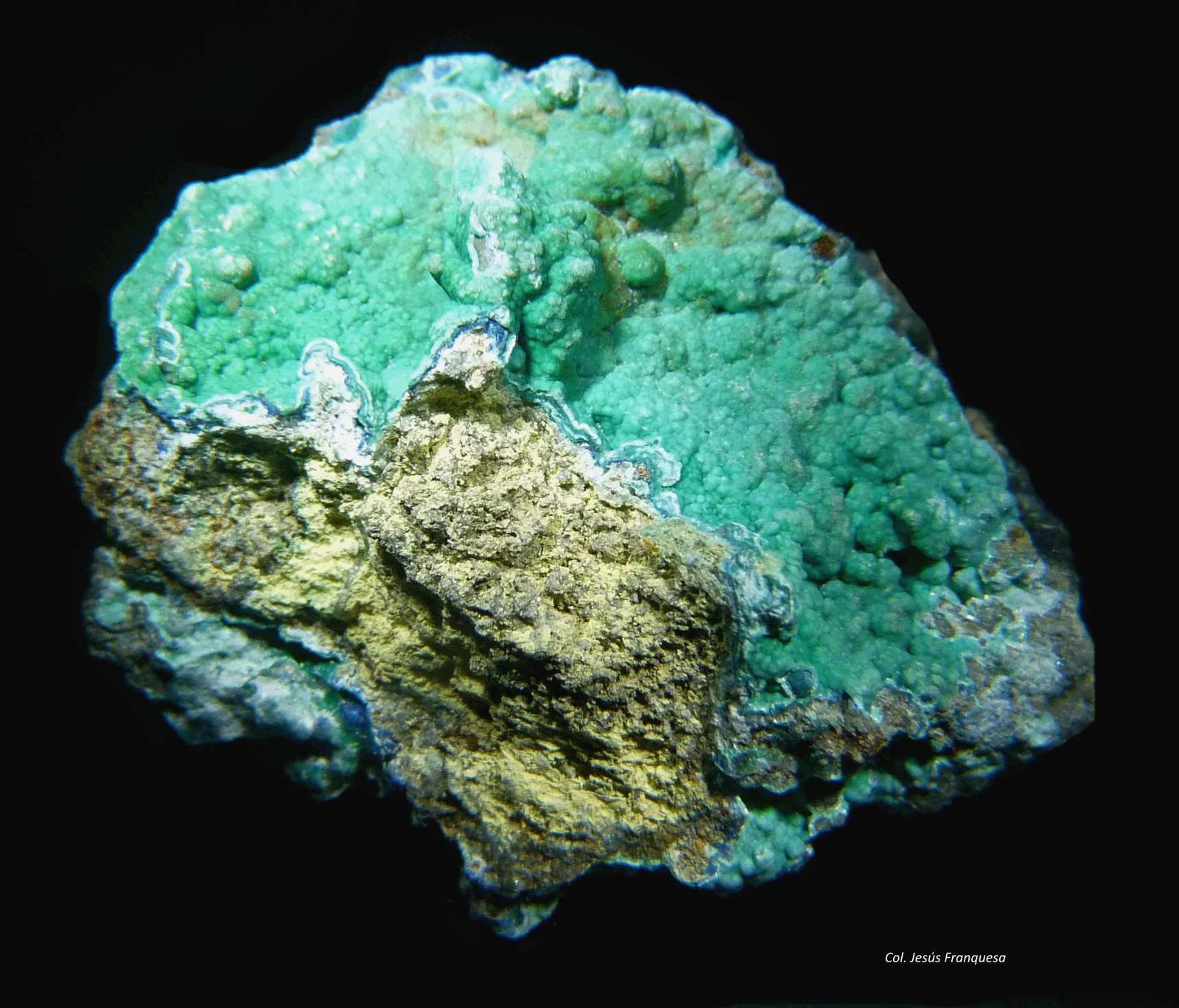 Malaquita y Smithsonita.
49x40 mm.
(Autor: Jesus Franquesa Baucells)