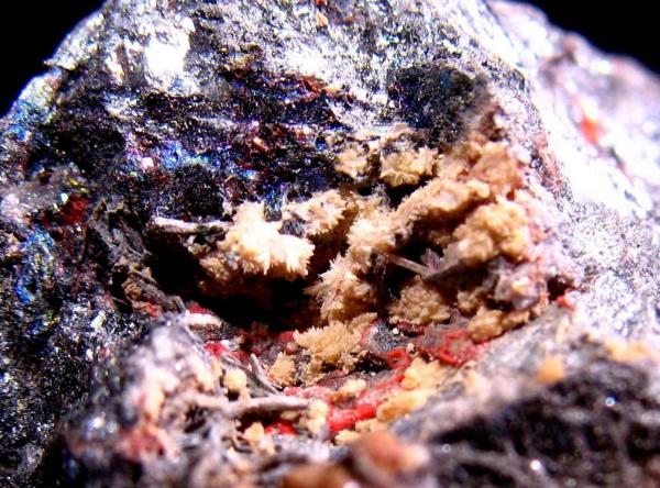 Cinabrio, Antimonita (estibina)
2 x 1,5 cm. área foto (detalle)
(Autor: Calita)