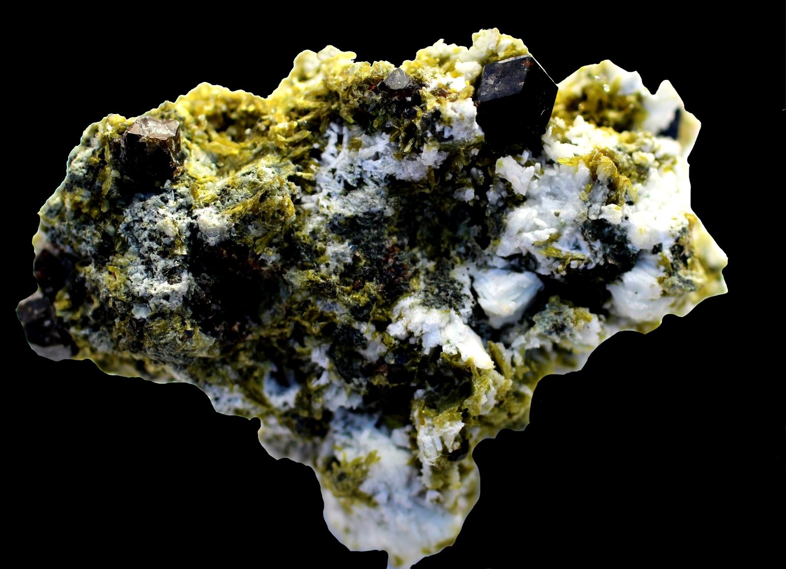 Andradita (variedad melanita), Clinozoisita
60 x 45 x 30 mm.
(Autor: José Luis Zamora)