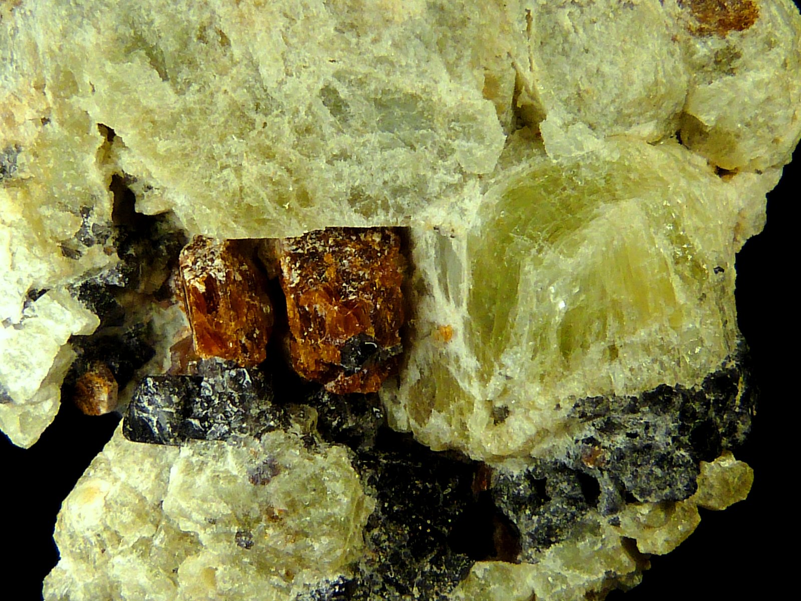 Espinela, Forsterita y Humita
6 x 5 x 2 cm.
(Autor: Felipe Abolafia)