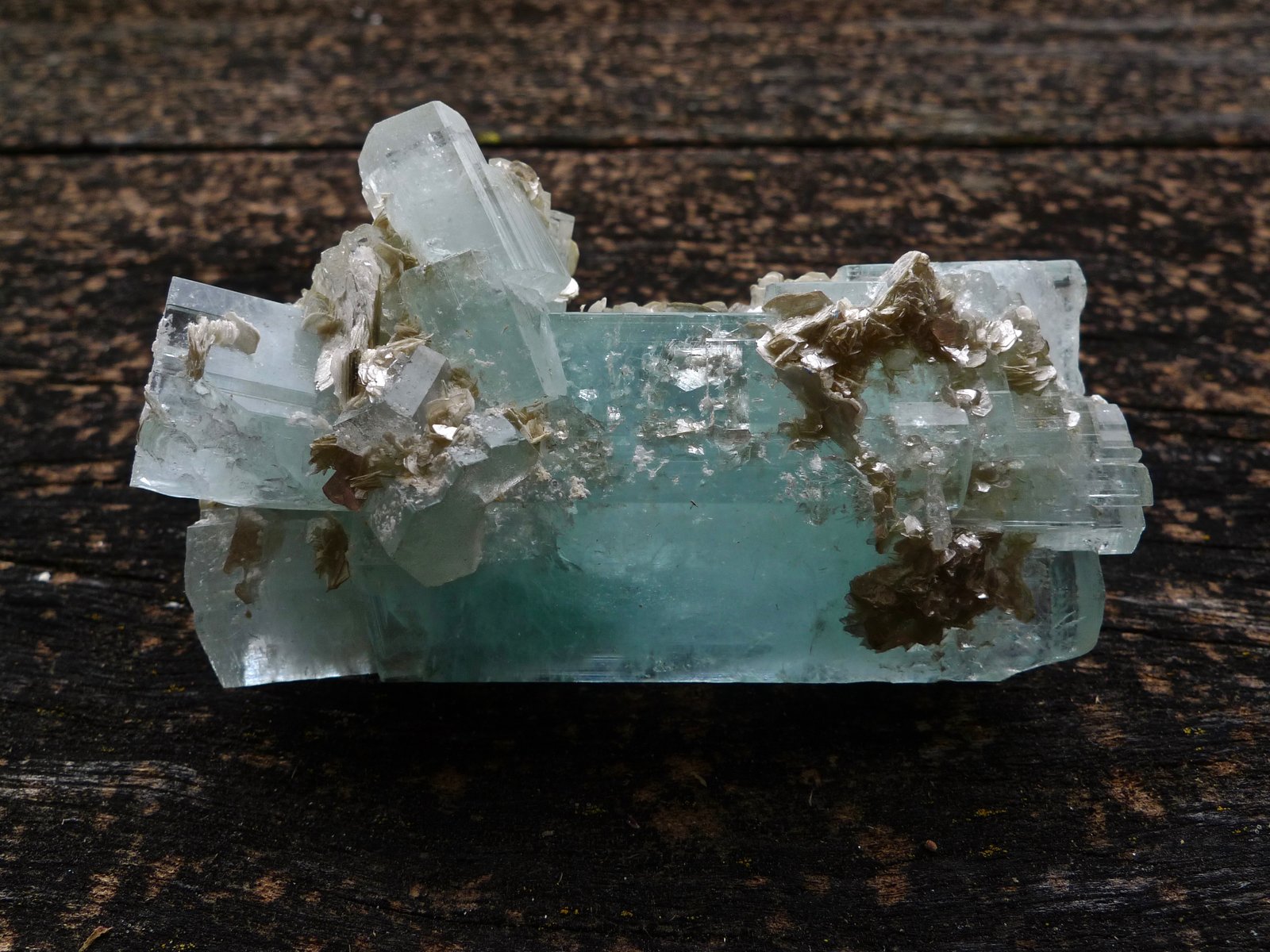 Berilo (variedad aguamarina), Moscovita
10,5 x 6 x 4,5 cm
(Autor: Josele)