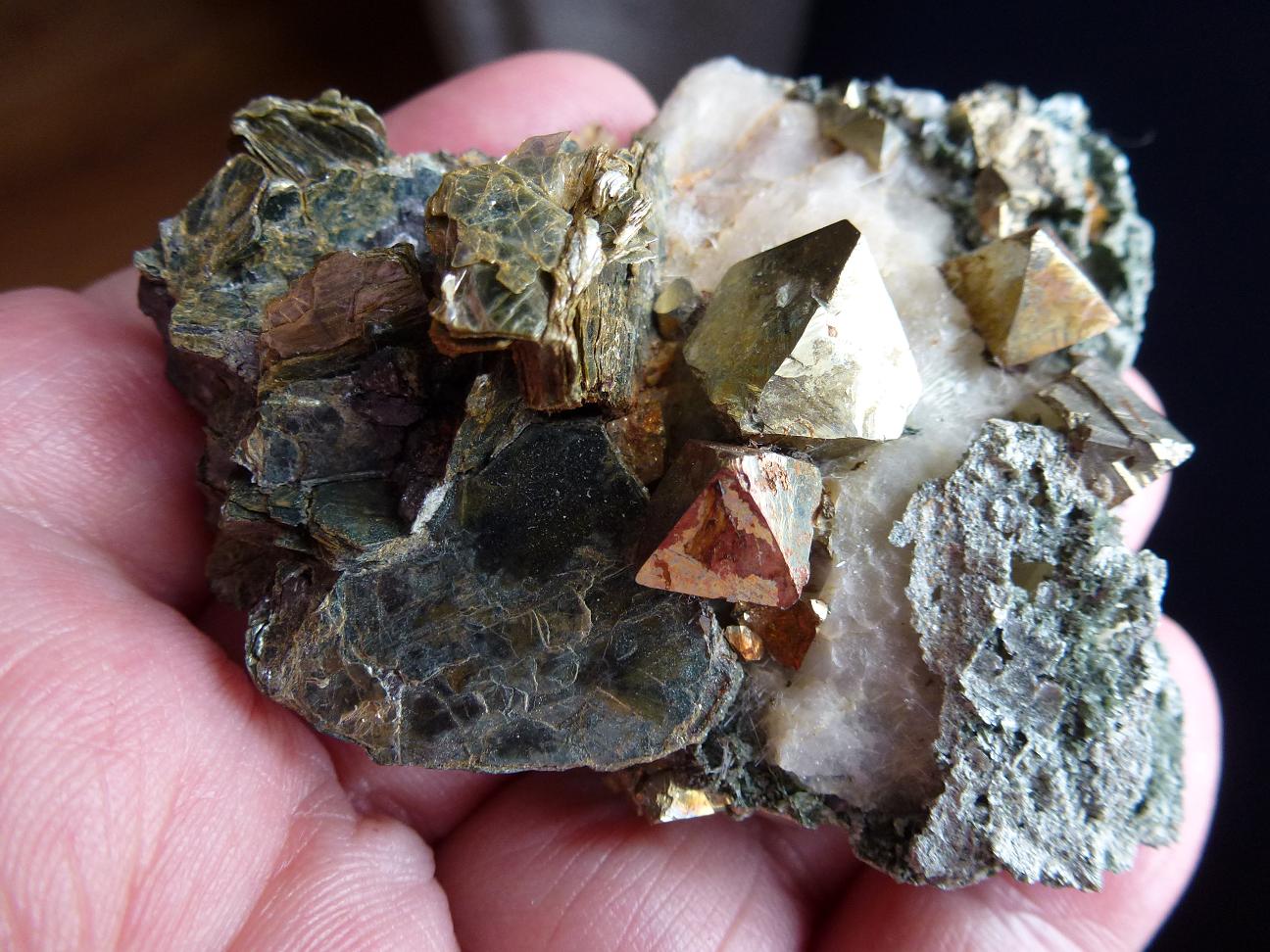 Pirita, Calcita, Tremolita, Magnetita, Actinolita, Clorita
6 x 6 cm.
(Autor: javier ruiz martin)