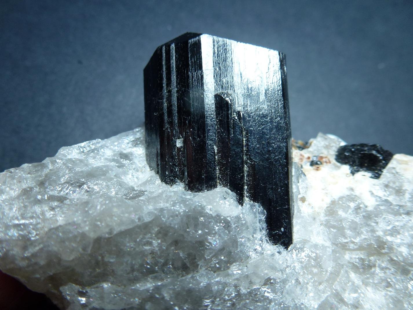 Schorlo (Chorlo), Cuarzo
9 x 8 cm. la pieza, 4 cm. el cristal.
(Autor: javier ruiz martin)