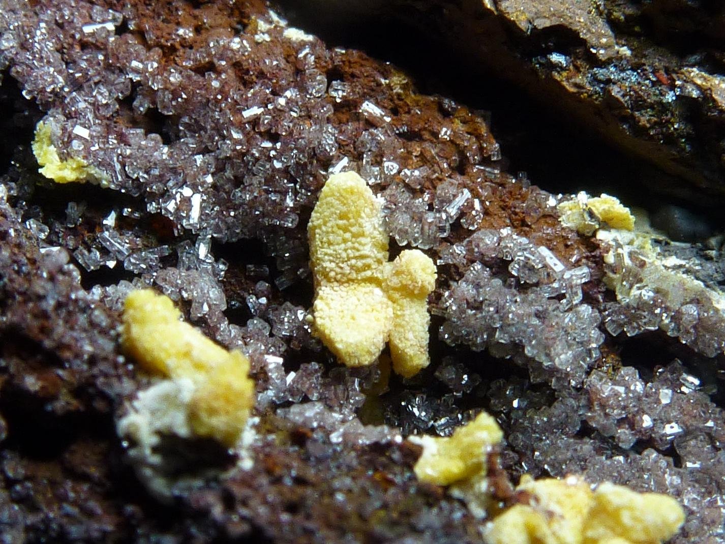 Mimetita, Calcita
4 x 4 cm. la pieza, 0,2 cm. el cristal mayor
(Autor: javier ruiz martin)