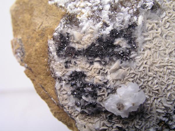 Pirolusita, Calcita.
Campo de visión de 3 x 3 cm.
(Autor: Adrian Pesudo)