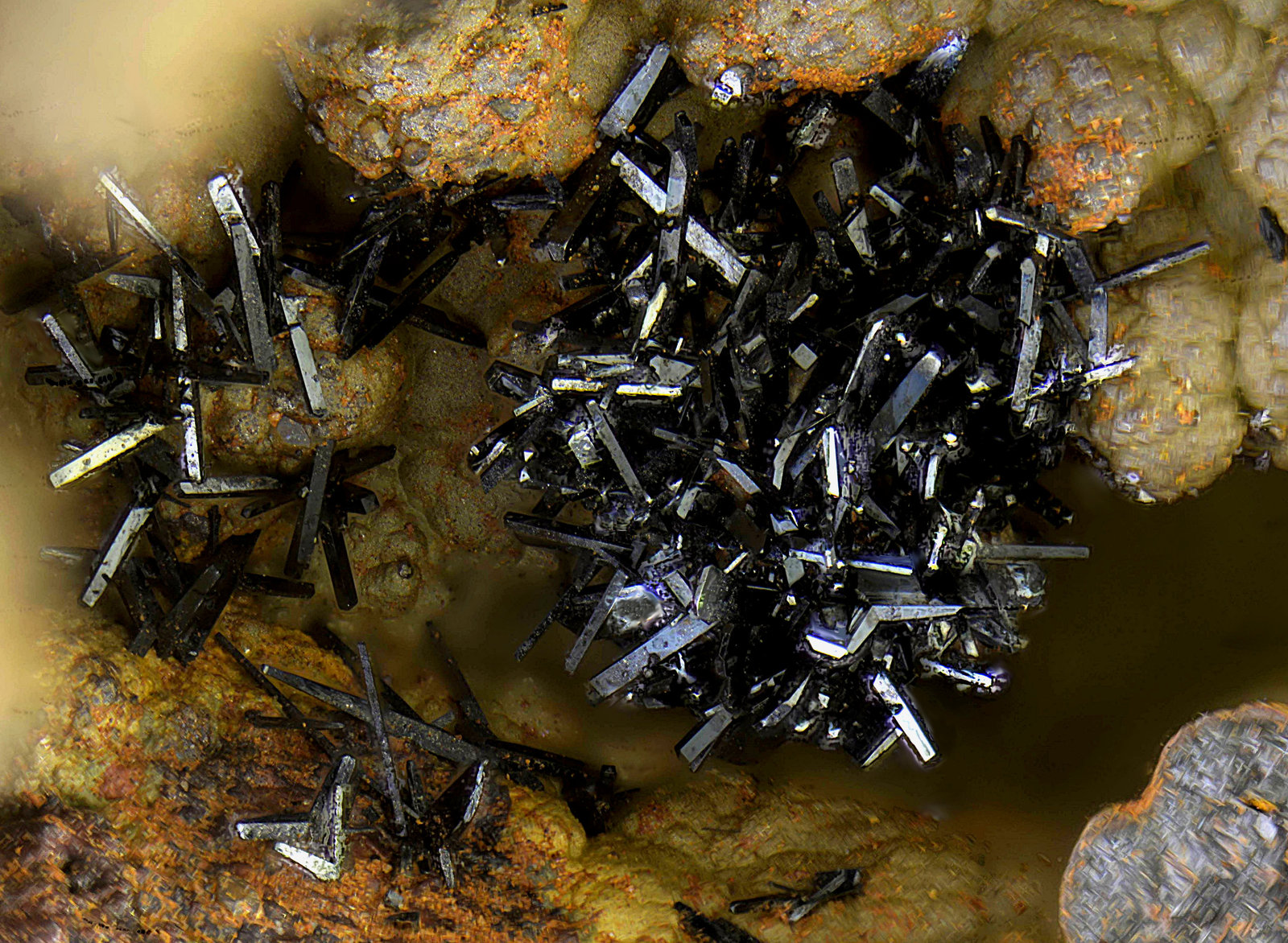 Plattnerita sobre Goethita.
Campo de visión de 5 mm
(Autor: Antonio Carmona)