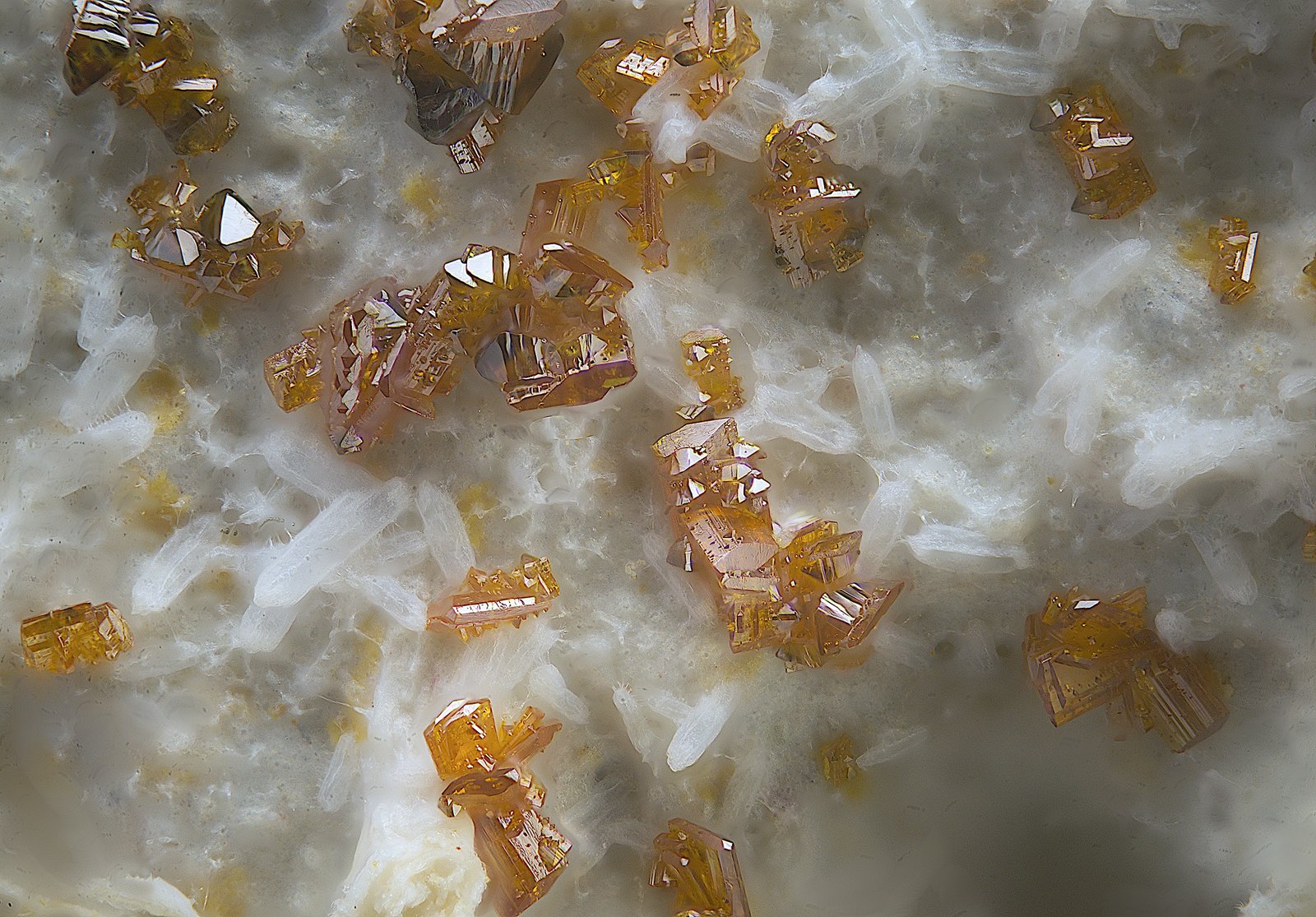 Calderonita y descloizita.
Campo de visión de 1 mm.
(Autor: Antonio Carmona)