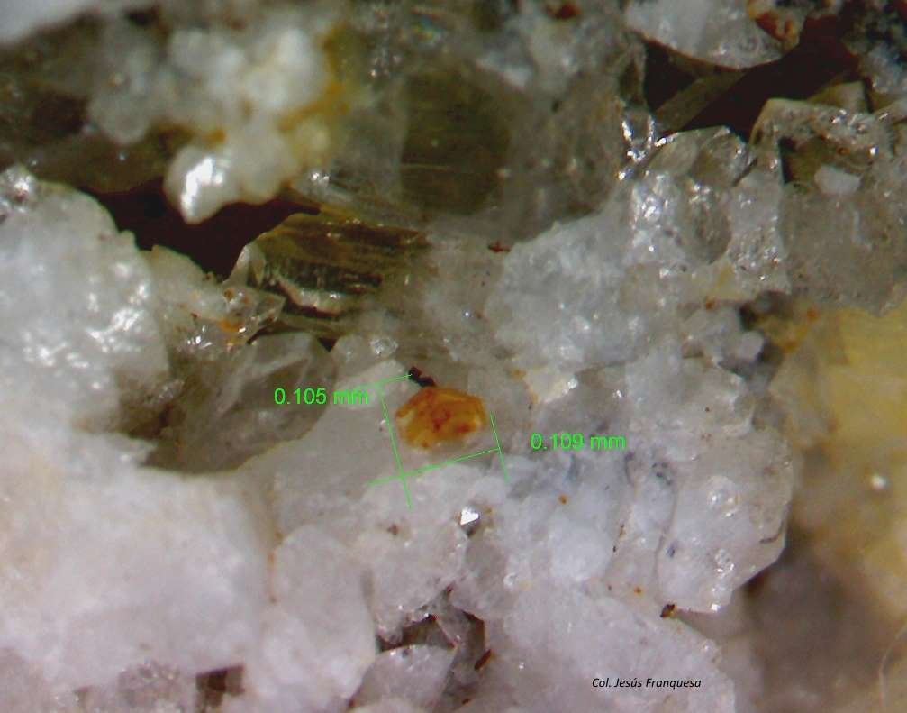Synchysita-(Ce) y Cuarzo
0´109 x 0´105 mm.
(Autor: Jesus Franquesa Baucells)