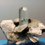 Berilo, Moscovita
100mm x 88mm x 76mm; cristal principal de berilo: 38mm de altura (parte visible) y 20mm de anchura.
(Autor: Carles Millan)