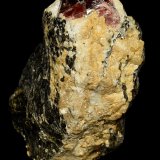 Zircon, Apatito, Calcita, Biotita,
42 x 30 mm
(Autor: UVmineral)
