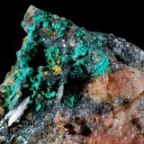 Malaquita,  Chalcocita (Calcosina), Cuarzo, Barita, Calcopirita (cristales)
5,8 x 4,5 x 3,4 cms
(Autor: Joan Martinez Bruguera)