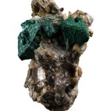 Djurleíta [Djurleite] pseudo Digenita [Digenite] y recubierta por Malaquita [Malachite]
4.5 x 4 x 7 cm / cristal principal: 1.8 cm
(Autor: Museo MIM)