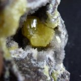Azufre, Calcita
0,5 cm. el cristal mayor de Azufre
(Autor: javier ruiz martin)