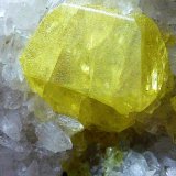 Azufre, Calcita
5 x 5 cm. la pieza, 1 x 1 cm. el cristal
(Autor: javier ruiz martin)