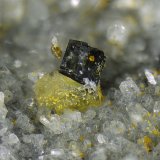 Synchysita-(Ce) y anatasa azul
Campo de visión de 2 mm.
(Autor: Antonio Carmona)