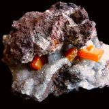 Wulfenita
Erupción Mine (Ahumada Mine), Los Lamentos Mountain Range, Municipio Ahumada, Chihuahua, Mexico
6 x 5 cm la pieza, 1 x 1cm. el cristal mayor
(Autor: javier ruiz martin)