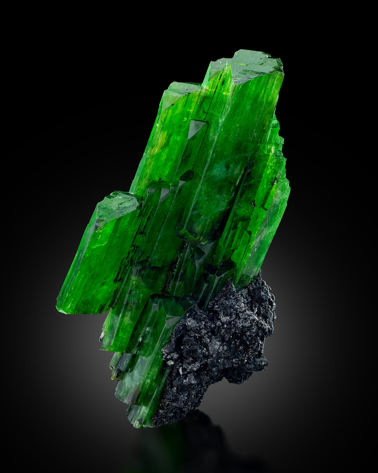Tremolita (variedad tremolita cromífera)
3 x 3 x 5.5 cm / cristal principal: 2.9 cm
(Autor: Museo MIM)